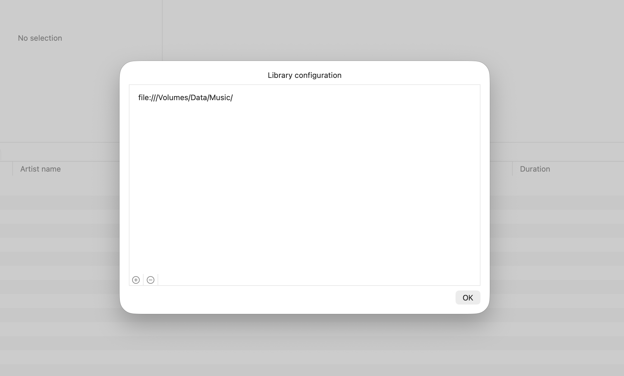 Early Fibich library configuration interface