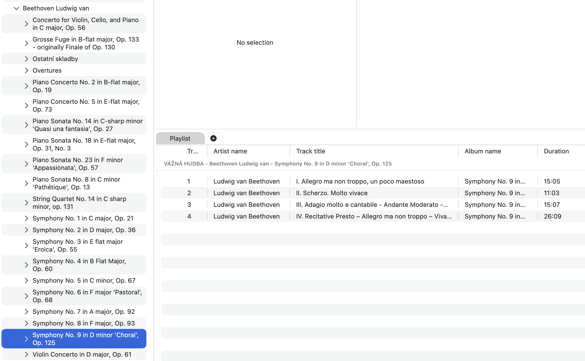 Early Fibich playlist interface
